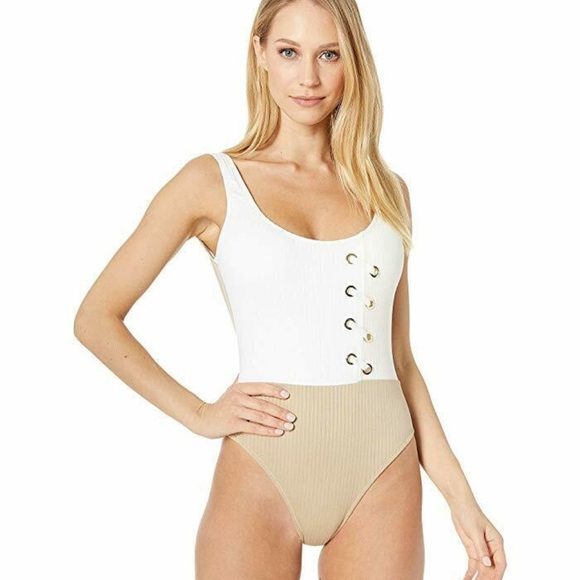 Derek Lam 10 Crosby Rib Knit Color Block Swimsuit - Picture 4 of 5